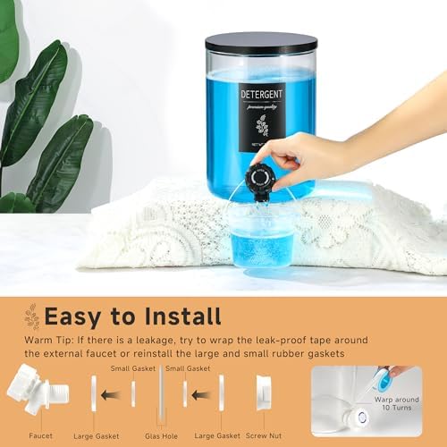 1 Glass Laundry Detergent Dispenser with Black Bamboo Lid - 120 Oz Liquid Detergent, Laundry Soap & Fabric Softener Dispenser for Laundry Room Organization and Storage with 1 Cups & 4 Labels - Image 6