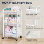 YASONIC 3 Tier Metal Rolling Cart, White Utility Storage Cart with Wheels - Image 2