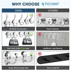 TICONN Wall Mounted Coat Rack, Five Heavy Duty Tri Hooks All Metal Construction for Jacket Coat Hat in Mudroom Entryway (Chrome, 2-Pack) - Image 3