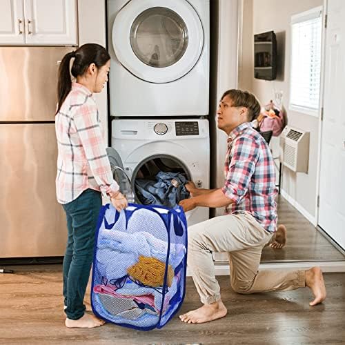 Collapsible Pop Up Laundry Hamper, Extra Large Mesh Foldable Laundry Basket, 28" x 16" x 16" (Blue) - Image 5