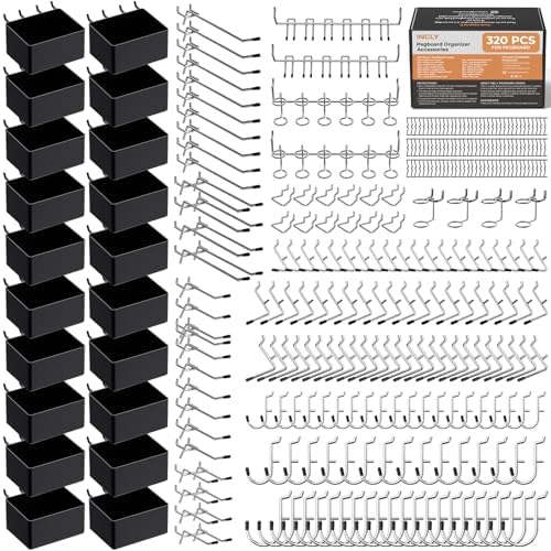 INCLY 320PCS Pegboard Accessories Organizer Kit with Peg Borad Hooks & Bins by INCLY