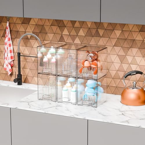 Yieach 7.6" H Baby Bottle Organizer for Cabinet,4 Pack BPA FREE Bottle Storage Organizer Baby,Clear Stackable Storage Drawers for Makeup,Skincare,Beauty Products Bathroom Closet Organizers and Storage - Image 2