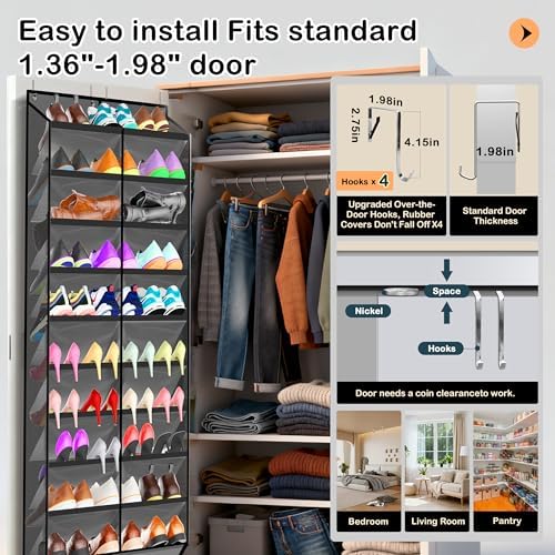 Kotkn 10-Tier Over the Door Shoe Organizer, 20 Pockets Holds 20-30 Pairs, Heavy-Duty Oxford Fabric with Hexagon Mesh for Boots & Sneakers-Dark Gray - Image 4