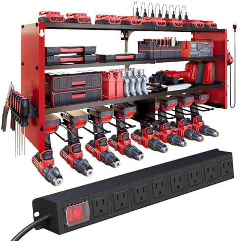 Power Tool Organizer Wall Mount with Power Strip, 4 Layers by DIOOSN