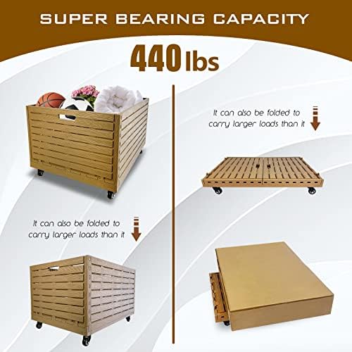 Collapsible Rolling Crate on Wheels, 440lbs Capacity Foldable Storage Bins Heavy Duty Plastic Furniture Moving Dolly Cart for Travel Shopping Luggage Office Use with Removable 360° Rotation Wheels - Image 2