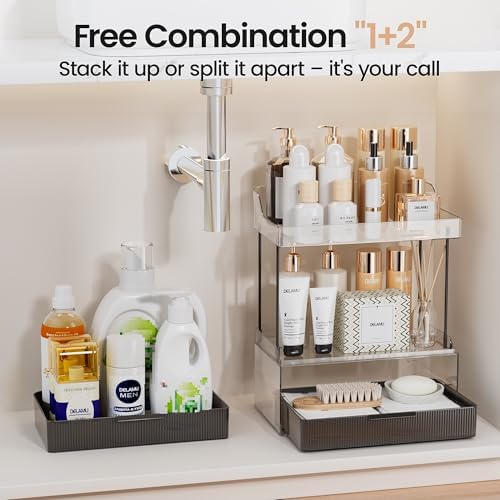 Delamu 4-Tier Makeup Organizer, Bathroom Counter Storage, 2 Drawers,Black - Image 5