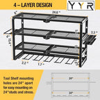 YYR 4 Layer Power Tool Organizer Wall Mount, Cordless Drill Hanger Storage Rack, Battery Tools Holder with Charging Station Shelf for Garage Organization, Workshop, Pegboard, Shed - 24 Inch 6 Slots - Image 2