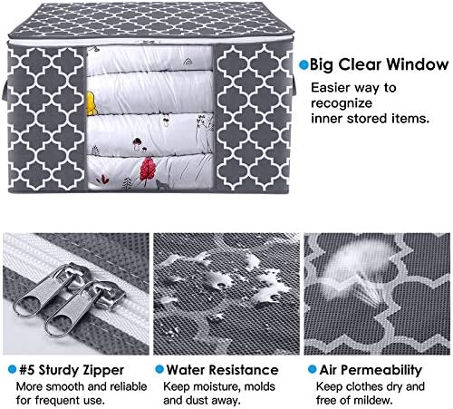 Storage Bags 100L 4Pack Clothes Organization and Storage Containers | Large Blanketfor Bedding, Comforters, Foldable Organizer with Reinforced Handle, Clear Window, Sturdy Zippers, Grey - Image 5