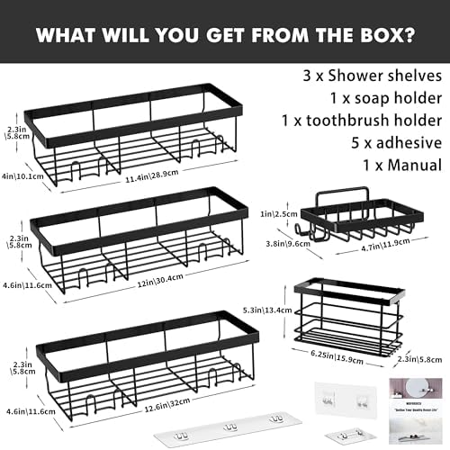 Moforoco Adhesive Shower Caddy Organizer Shelves Rack - 5 Pack Corner Bathroom Storage Organization, Home & Kitchen Decor Inside RV Accessories, Hanging First Apartment Household Camper Essentials - Image 7