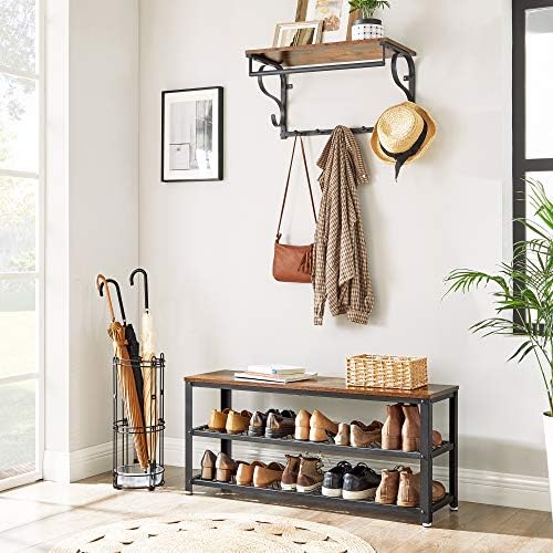 VASAGLE 3-Tier Shoe Rack, Storage Bench with Metal Mesh Shelves and Seat - Image 2