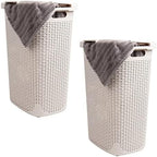 Mind Reader Tall Tapered Laundry Hamper with Lid, 60L Clothes Basket, Narrow Base Design for Bathrooms, Closets and Laundry Rooms, Plastic, 2 Pack, Ivory by MindReader