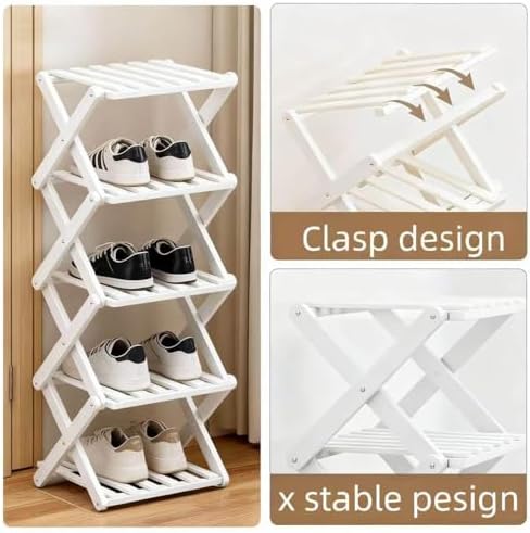 Vertical Small Shoe Rack White, 5 Tier Portable Folding Shoe Storage Rack, Without Installation Free Standing Shoe Rack for Corridors, Bedrooms Living Room Corner and Small Spaces - Image 6
