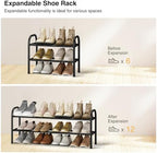 STO STO Expandable Shoe Rack, 2-Tier Metal Small Shoe Rack for Closet, Up to 12 Pairs Adjustable Shoe Rack Storage for Front Door Entrance, Free Standing Shoe Rack Organizer for Entryway, Black - Image 4