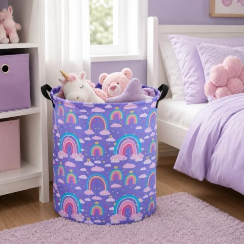 Collapsible Kids Laundry Basket Clothes Hamper, Foldable Storage Organizer Bin, Toy Clothes Storage with Handles for Boys Girls Bedroom, Room Decor Purple Rainbown - Image 4