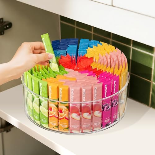 Divided Drink Packet Organizer, Largr Rotating Clear Lazy Susan Turntable - Image 3