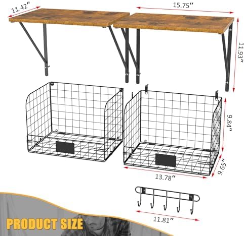 ThreeHio 2 Pack Garage Shelves Wall Mounted with Wire Storage baskets, Heavy Duty Garage Wall Shelving with Hooks, Wooden floating shelves Tool Organizer for Home Garden Garage Organizers and Storage - Image 3