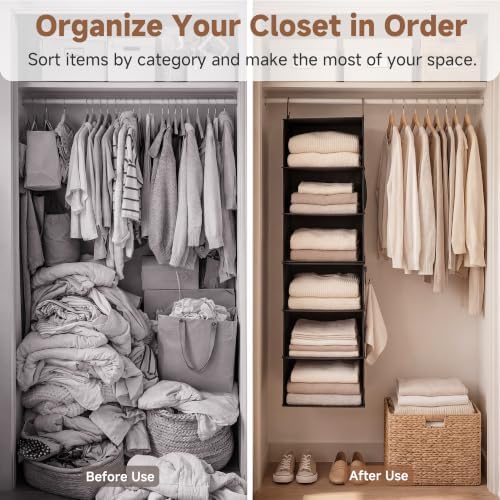 StorageWorks Hanging Closet Organizer, 6-Shelf with 2-in-1 Design, Ivory | Maximize Closet Space with Reinforced Shelves, Small Closet Storage Solution for Bedrooms, Dorms and RVs - Image 5