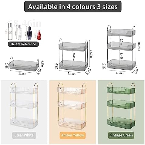 Akinbas 3 Tier Bathroom Organizer Countertop Makeup Perfume Tray Skincare Organizer for Bathroom Dresser Vanity (Grey) - Image 2