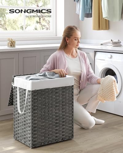 SONGMICS Laundry Hamper with Lid, 23.8 Gal (90 L) Synthetic Rattan,Foldable - Image 2
