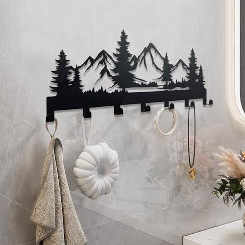 Metal Key Holder, Wall Mounted Key Hooks, Key Holder for Wall, Key Organizer Rack with 7 Hooks, Key Hanger Decor for Kitchen, Entryway, Hallway, Bedroom, Doorway (Mountain 12IN) - Image 4