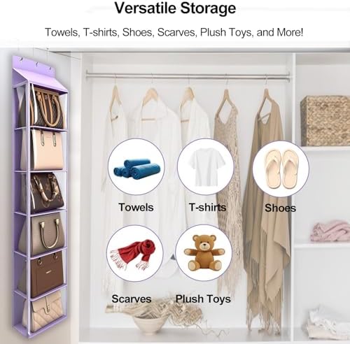 Lirex Over The Door Purse Organizer & Purse Shelf for Closet – Handbag Storage Organizer with Purse Hanger. Perfect for Scarves, Hats, and Leggings. S (11.8'' x 5'' x 51.6''), Purple - Image 5