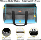 LHZK Stand Up Extra Large Utility Tote Bag with Lid, Utility Tote Bag with Metal Wire Frame and the Sides Rinforced, Reusable Grocery Bags Foldable, Beach Bag, Car Tote (Gray) - Image 4