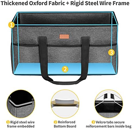LHZK Stand Up Extra Large Utility Tote Bag with Lid, Utility Tote Bag with Metal Wire Frame and the Sides Rinforced, Reusable Grocery Bags Foldable, Beach Bag, Car Tote (Gray) - Image 4