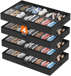 Lifewit Under Bed Shoe Storage Organizer 4 Pack(16 Shoes Cells), 4.3 Inches Profile Fabric Shoes Container Box with Clear Cover, Foldable Storage Bag with 2 Handles, Fits 32 to 64 Pairs by Lifewit