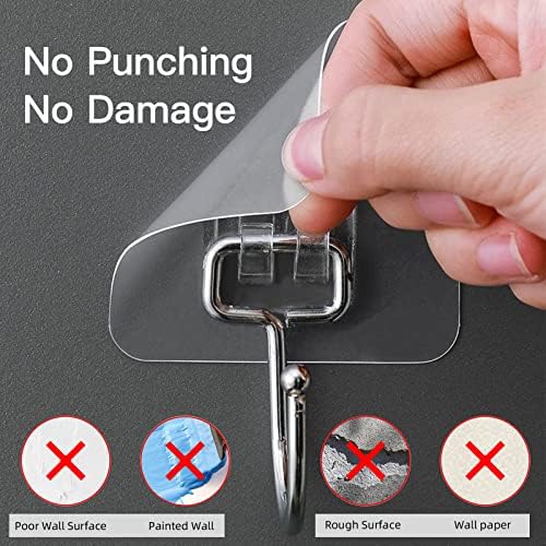 Large Hooks for Hanging Heavy-Duty 44Ib(Max) 10 Packs, Wall Hangers without Nails Self-Adhesive Traceless Clear and Removable, Waterproof and Rustproof Multiple Uses for Bathroom Kitchen Home - Image 5