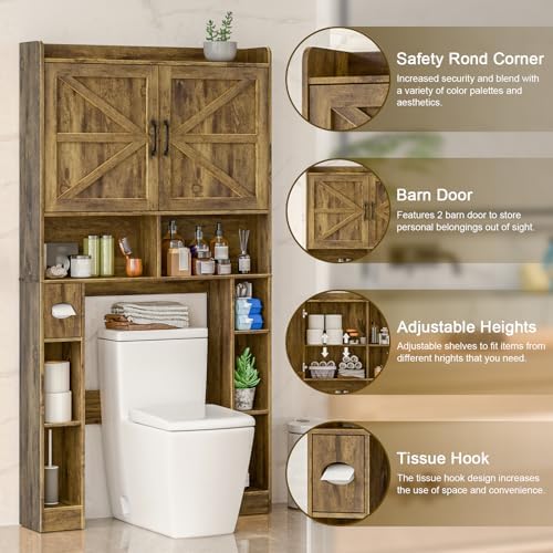 Vabches Over The Toilet Storage Cabinet with Barn Doors, Brown - Image 4