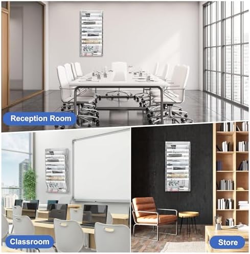 EasyPAG Wall File Holder 10 Tier Mesh Hanging Folder Organizer with Flat Tray Wall Mounted Mail Organizer Magazine Paper Desk Shelf with Nametag Label for Office Home School, Silver - Image 7