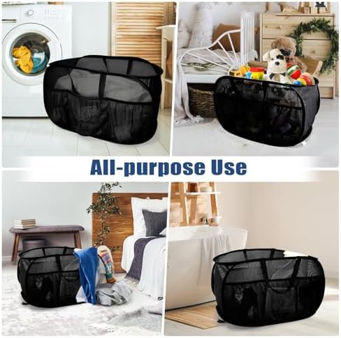 Collapsible Laundry Baskets, Upgrade Pop Up Laundry Hamper with Convenient Bags, Foldable Laundry Basket Mesh Light Weight, Easy to Carry Clothes Hampers for Laundry, Dorm, Toys, Travel Black - Image 7