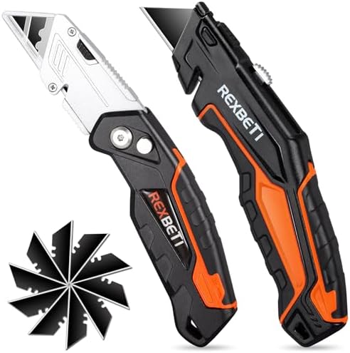 REXBETI Box Cutter 2-Pack, Utility Knife with Blade Storage, 18 Blades by REXBETI