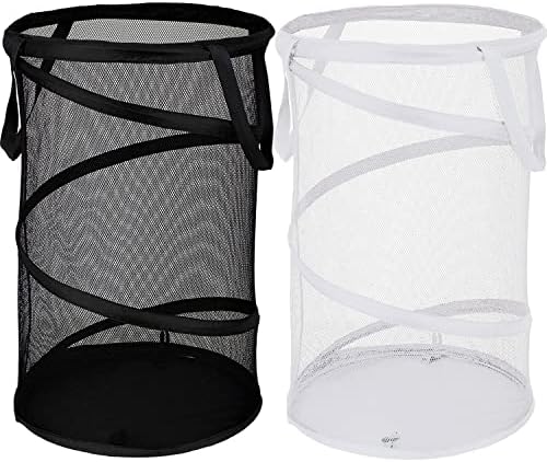 BATTOO 2 Pack Large Collapsible Laundry Basket Foldable Mesh Pop Up Hamper with Handles for Laundry Room, Bathroom, Kids Room, College Dorm, Travel, Storage Organizer Black+White by BATTOO