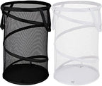 BATTOO 2 Pack Large Collapsible Laundry Basket Foldable Mesh Pop Up Hamper with Handles for Laundry Room, Bathroom, Kids Room, College Dorm, Travel, Storage Organizer Black+White by BATTOO