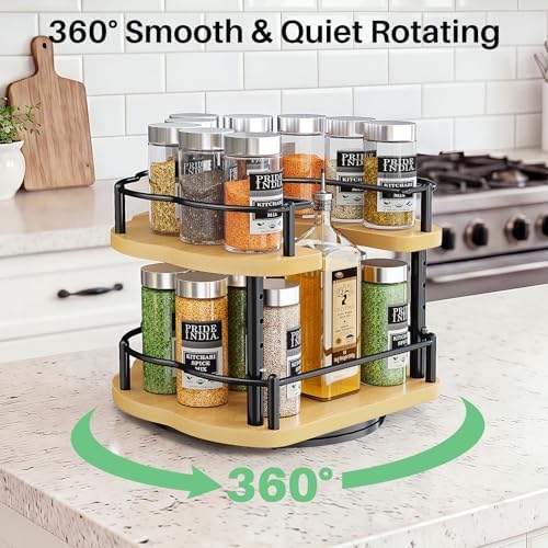 SNTD Lazy Susan Spice Rack Organizer for Cabinet, Wood, Natural, 9 in - Image 4