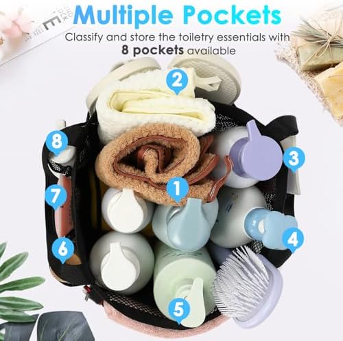 Fammart Mesh Shower Caddy Portable for College Dorm Room Essentials, Odorless Polyester Large Shower Tote Bag with Dual Handles, 8-Pocket Quick-Dry Toiletry Organizer for Travel, Beach, Camping, Gym - Image 5