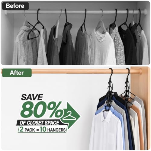 HOUSE DAY Space Saving Hangers 6 Pack with 50 Pack Plastic Hangers, Black | Saving Small Closet Space, No Folding Required, Easy Visibility for Dorm, Apartment Storage, Grouped by Color or Daily Outfit - Image 2