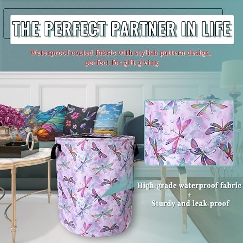 Watercolor Dragonfly Laundry Basket Oxford Cloth Foldable Hamper18.9x16.5In - Image 5