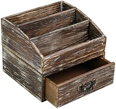 Office Desk Organizer with Drawers & Dark Brown Vintage Wood Desktop Storage Caddy 2pcs/set Workspace Supplies Farmhouse Mail Countertop Organizer Makeup Storage Box for Home Decor Supplies Vanity…… by WelcometoOKSQW