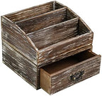 Office Desk Organizer with Drawers & Dark Brown Vintage Wood Desktop Storage Caddy 2pcs/set Workspace Supplies Farmhouse Mail Countertop Organizer Makeup Storage Box for Home Decor Supplies Vanity…… by WelcometoOKSQW