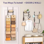 SWTYMIKI Over the Door Purse Organizer - Wall Mounted Handbag Organizer with 16 Hooks and Metal Basket, Hanging Purse Storage Rack Holds up to 16 Bags, Bag Rack Can Use As 1/2 Part, for Door, Closet - Image 5
