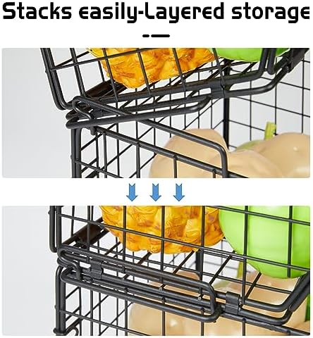 3-Tier Stackable Wire Baskets, Fruit and Vegetable Storage for Counter - Image 6