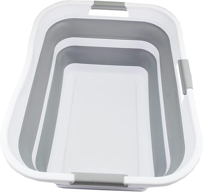 SAMMART 42 (11 Gallons) Collapsible Plastic Laundry Basket, Foldable Pop Up Storage Container/Organizer, Space Saving Hamper, Portable Bin for Dorm Room Bathroom (2, White/Grey) - Image 7