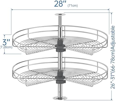 JOWBOOW 28" Corner Cabinet Lazy Susan Turntable, 270° Adjustable Height Chrome Replacement Shelves for Kitchen Corner Cabinet - Image 3