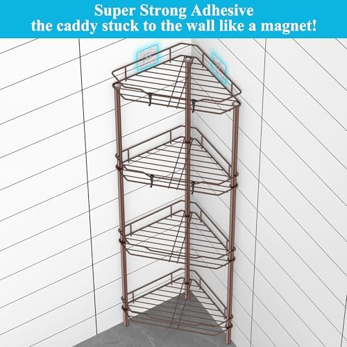 HuggieGems Metal Floor Standing Corner Shower Caddy, Coffee, 4 Tier - Image 2