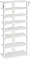 HOOBRO Vertical Shoe Rack, 8 Tier Wooden Shoe Storage Organizer with Hooks, Narrow Shoe Tower for 16 Pairs, Space Saving, for Entryway, Living Room, Bedroom, White WT750XJ01 by HOOBRO