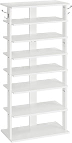 HOOBRO Vertical Shoe Rack, 8 Tier Wooden Shoe Storage Organizer with Hooks, Narrow Shoe Tower for 16 Pairs, Space Saving, for Entryway, Living Room, Bedroom, White WT750XJ01 by HOOBRO