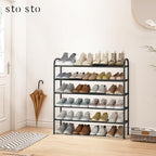 STO STO Expandable Shoe Rack, 5-Tier Metal Shoe Rack for Closet, Up to 24 Pairs Adjustable Shoe Rack Storage for Front Door Entrance, Free Standing Shoe Rack Organizer for Entryway, Black - Image 2