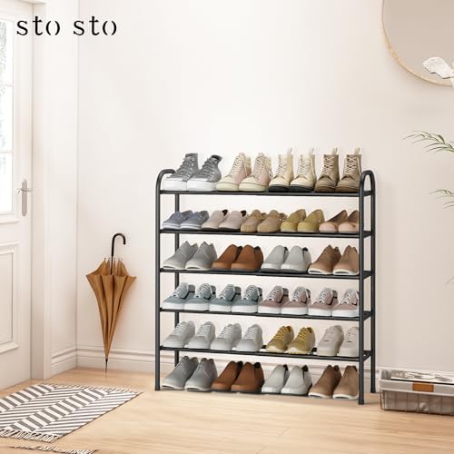 STO STO Expandable Shoe Rack, 5-Tier Metal Shoe Rack for Closet, Up to 24 Pairs Adjustable Shoe Rack Storage for Front Door Entrance, Free Standing Shoe Rack Organizer for Entryway, Black - Image 2